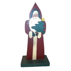 Primitive Santa Claus Wood Christmas Decor Hand Painted Folk Art Figure Tree 11"